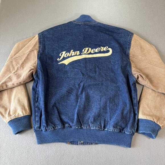 VTG Turning Point John Deere Denim Jacket 90s Mens M Bomber Embroidered Logo - Picture 12 of 14